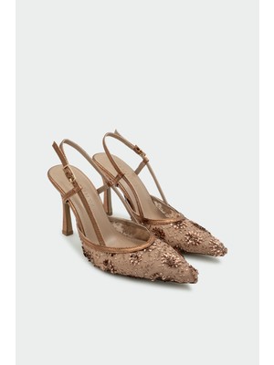 Laminta Mass Işleme Detaylı Bakır Kadın Topuklu Ayakkabı