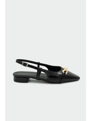 Laminta Wesley Gold Aksesuarlı Siyah Kadın Düz Babet