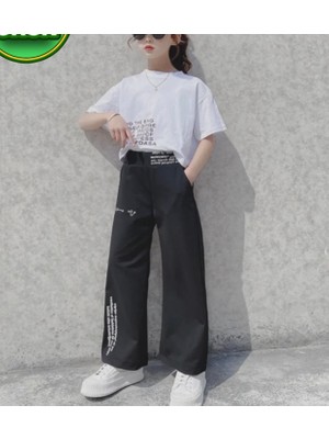 Punix Kids Özel Seri Kısa Kollu Yazlık Sokak Stili Hip Hop Ispanyol Paça Kız Çocuk Eşofman Takımı