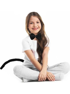 Nexgen Peluş Siyah Renk Kuyruk ve Papyon Yetişkin Çocuk Uyumlu