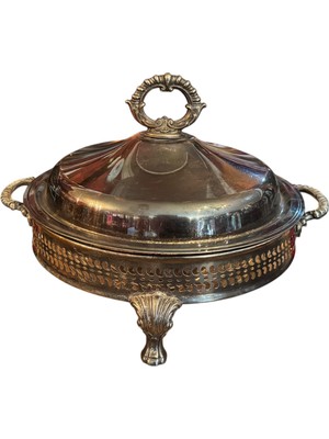 TT Avrupa Üretimi Gümüş Kaplama Kapaklı Aslan Ayaklı 25 cm Çapında 21 cm Yüksekliğinde