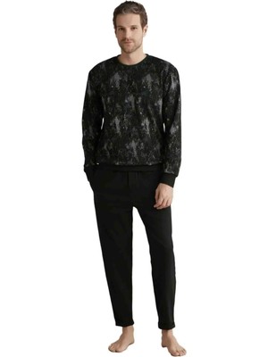 Dream Fashion Bisiklet Yaka Uzun Kollu Yumuşak Dokulu Erkek Pijama Takımı