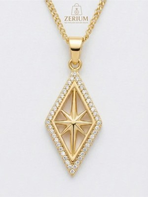 Zerium Zirkon Taşı Işlemeli Pusula Temalı Kadın Çelik Kolye 316L