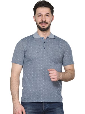 Hedefnur Tekstil Erkek Baba ve Orta Yaş Penye Tişört Yakalı Cepli Jakarlı Desenli Model Klasik Kesim