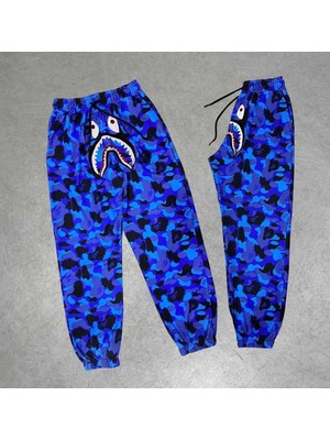 Velmora Fashion Pubg Bape x Shark Eşofman Altı - Mavi -