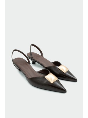 Laminta Ontri Gold Aksesuarlı Acı Kahve  Kadın Topuklu Ayakkabı