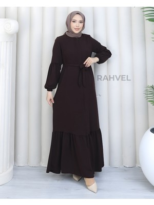 Moda Hayme Eteği Fırfırlı Ferace Acı Kahve
