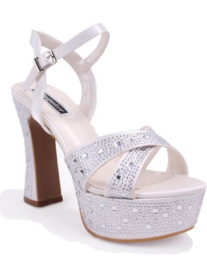 Dagoster DZA07-771900 Sedef Saten Çapraz Bant Platform Topuklu  Kadın Ayakkabı