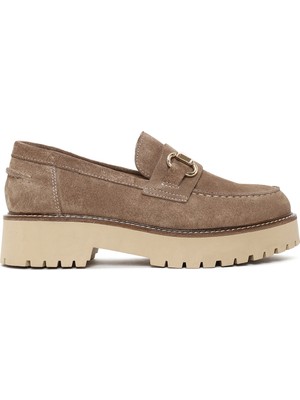 Derimod Kadın Bej Kalın Tabanlı Süet Deri Loafer 26PFD180110