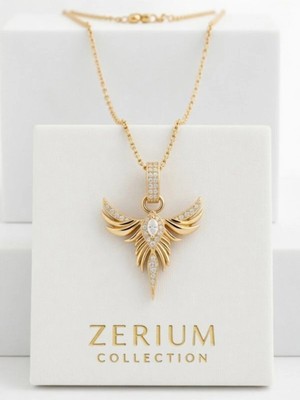 Zerium Anka Kuşu Zirkon Kadın Vıp Kolye Zümrüdüanka 45 cm
