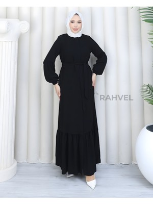 Moda Hayme Eteği Fırfırlı Ferace Siyah