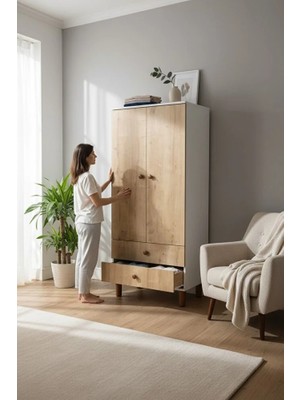 Cozibo Oslo 2 Kapılı 2 Çekmeceli Dolap - Çok Amaçlı Dolap - Giysi Dolabı