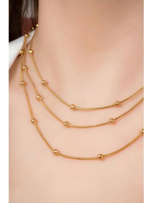 Zerium Altın Renk Kaplama Şık & Modern Kadın Dorika Kolye 316L Çelik