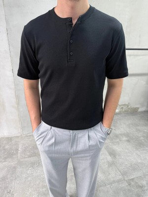 Difransel Jeans Erkek Slim Fit Düğmeli Yaka Fitilli Kısa Kollu T-Shirt