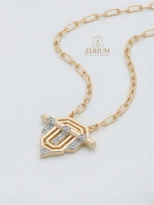 Zerium Işıltılı Geometrik Yeni Tarz Trend Altın Sarısı Renk Çelik Kadın Kolye