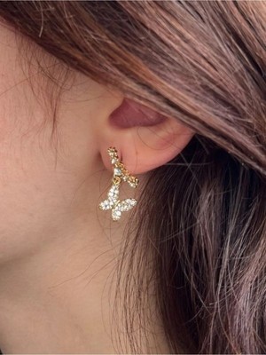 Zerium Golden Wings – Altın Kanatlar Temalı Sallantılı Tek Delik 316L Çelik Kadın Küpe