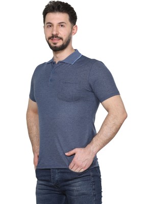 Hedefnur Tekstil Erkek Baba ve Orta Yaş Penye Tişört Yakalı Cepli Jakarlı Desenli Model Klasik Kesim