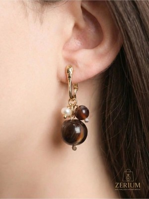 Zerium Vıp Koyu Amber Taşlı Çelik Kadın Çivi Küpe