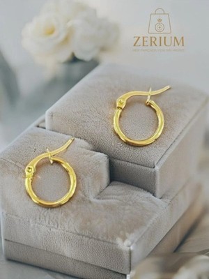 Zerium Modern & Şık Gold / Altın Renk Kaplamalı Kadın Halka Küpe 316L Çelik
