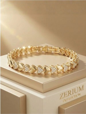 Zerium Zirkon Taşlı Kalpli Kadın Vıp Bileklik Su Yolu