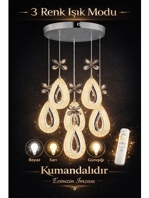 DAMLA KROM 6LI 3 REK LED ISIKLI Modern Sarkıt Mutfak Oturma Odası Salon Sarkıt Avize