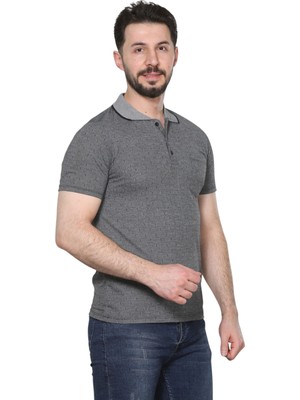 Hedefnur Tekstil Erkek Baba ve Orta Yaş Penye Tişört Yakalı Cepli Jakarlı Desenli Model Klasik Kesim