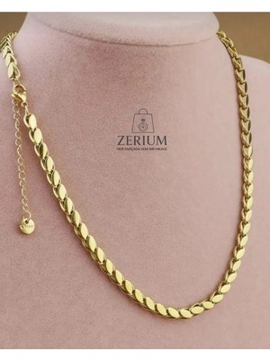 Zerium Altın Renk Kaplamalı 316L Çelik, Kadın Yassı Arpa Kolye