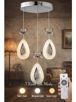 DAMLA 3LÜ KROM 3 RENK  Modern Sarkıt Mutfak Oturma Odası Salon Sarkıt Avize