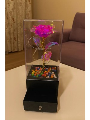 Luphira Sevgiliye Arkadaşa Ledli Pembe Sonsuz Güllü Çekmeceli Takı Kutusu