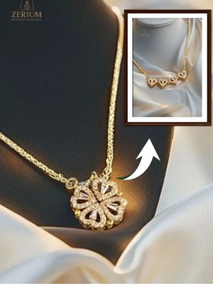 Zerium Gizli Kalplerin Sırrı – Mıknatıslı Açılır Çelik Yonca Kolye