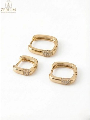 Zerium Minimalist Kare 3'lü Halka Kadın Küpe Seti