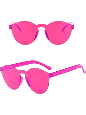 Nexgen Sert Mika Oval Şekilli Çerçevesiz Fuşya Gözlük Retro Parti 5X14 cm