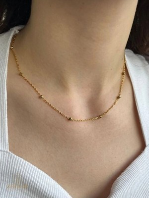 Zerium Minimal Gold Toplarla Bezeli Dorika Kadın Çelik Kolye 316L