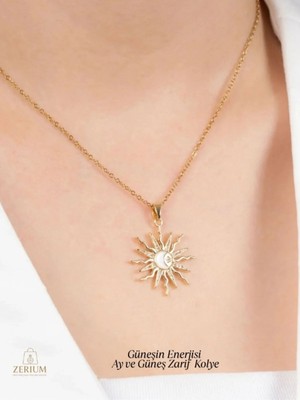 Zerium Güneşin Enerjisi Ay ve Güneş Zarif Altın Renk Kadın Kolye