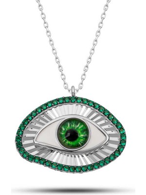 Gümüş Zümrüt Göz Koruyucu Kadın Kolye
