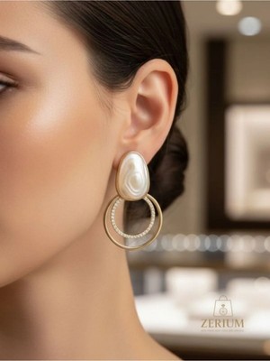 Zerium Taşlı Ikili Halka Kadın Küpe Zirkon Işıltılı Premium Seri