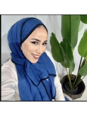 Modakaşmir Aminenesil Biyeli Müslin Şal Indigo Lacivert Renk