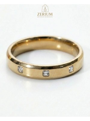 Zerium Minimalist Üç Taşlı Şık Kaliteli Kadın Çelik Yüzük 14 Numara