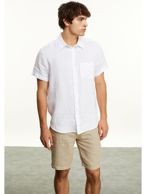 MUDO Kısa Kollu Regular Fıt Keten Gömlek