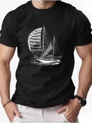 Punix Büyük Beden Özel Seri Marin Baskılı %100 Pamuk Ter Tutmayan Modern Battal Erkek T-Shirt