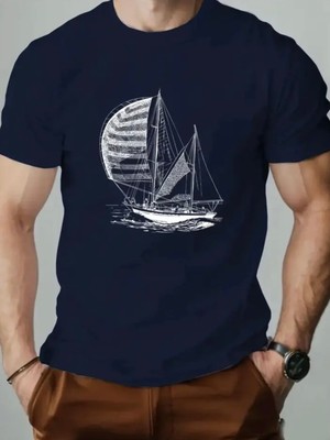 Punix Büyük Beden Özel Seri Marin Baskılı %100 Pamuk Ter Tutmayan Modern Battal Erkek T-Shirt