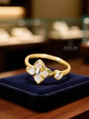 Zerium Zarif Gold Çiçek Motifli Kadın Yüzük