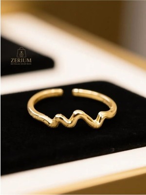 Zerium Minimal Gold Renk Zikzak Tasarımlı Ayarlanabilir Kadın Yüzük