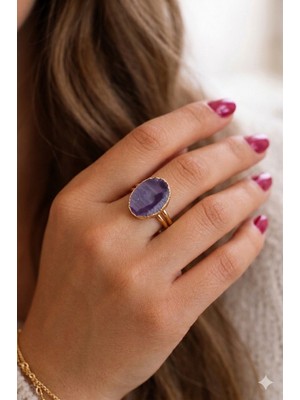 Lia Charm Altın Kaplama El Yapımı Koyu Mavi Akit Taşı Ayarlanabiliryüzük