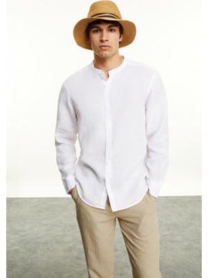 MUDO Hakim Yaka Regular Fıt Keten Gömlek