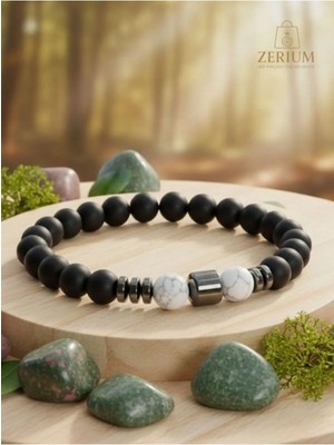 Zerium Mat Oniks ve Havlit Doğal Taş Bileklik Stres Azaltıcı ve Uyum Tasarımı