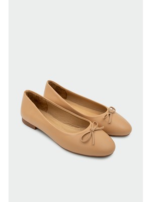 Laminta Jüliet Fiyonklu Hakiki Deri Düz Nude Kadın Babet