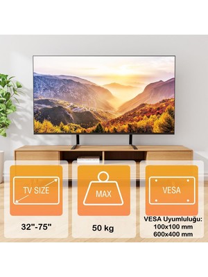 UmoTech Ayarlanabilir Masaüstü Tv Standı 37-75 Inç Universal Metal Televizyon Ayağı Siyah
