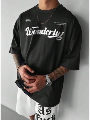 Punix Özel Seri Büyük Beden Wonderful Baskılı %100 Pamuk Ter Tutmayan Battal Erkek T-Shirt
