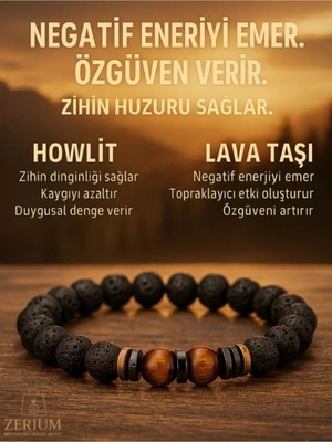 Zerium Stres Emici Doğal Lav Taşı ve Kaplan Gözü Bileklik Aromaterapi Özellikli Stres Emici